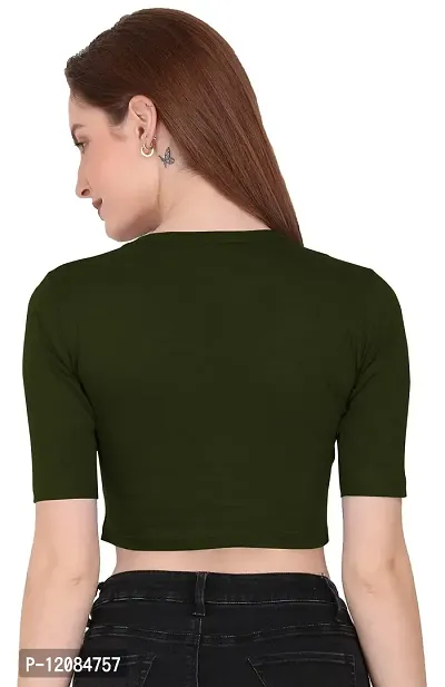 THE BLAZZE 1085 Sexy Women's Elbow Sleeve Tank Crop Tops Bustier Bra Vest Shorts Crop Top Bralette Blouse Top for Women's (Medium, Army Green)-thumb3