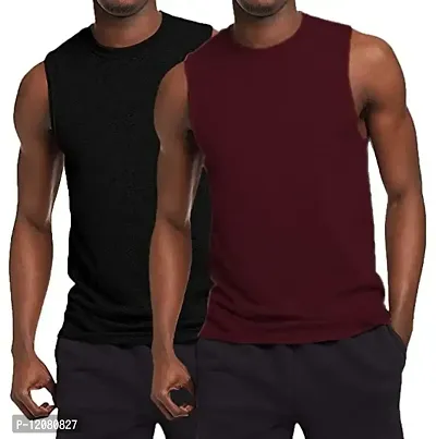 THE BLAZZE 0006 Men's Sleeveless T-Shirt Tank Top Gym Tank Stringer Vest for Men (Small(36?/90cm - Chest), Black Maroon)