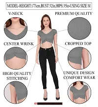 THE BLAZZE 1151 Women's Basic Sexy V Neck Slim Fit Crop Top T-Shirt for Women (X-Small, Grey)-thumb4