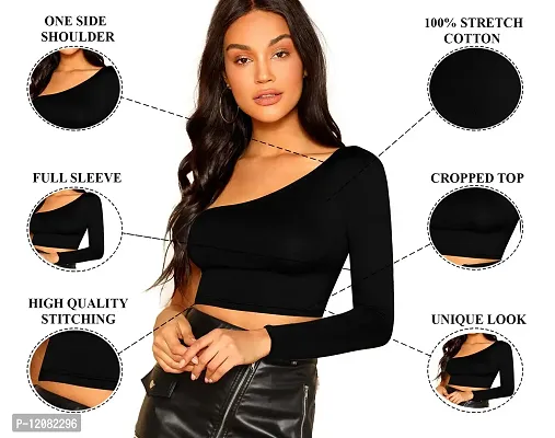 THE BLAZZE 1289 Women's Cotton One Shoulder Full Sleeve Crop Tops-thumb6