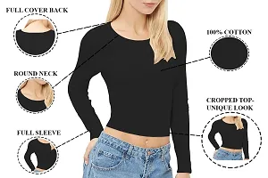 THE BLAZZE 1089 Women's Basic Sexy Solid Round Neck Slim Fit Full Sleeve Crop Top T-Shirt for Women's-thumb4