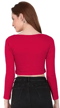 THE BLAZZE 1059 Women's Basic Sexy Solid Scoop Neck Slim Fit Full Sleeve Crop Top T-Shirt for Women (XX-Large(38?-40), Pink)-thumb2