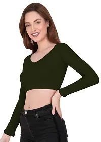 THE BLAZZE 1309 Sexy Women's Full Sleeve Tank Crop Tops Bustier Bra Vest Shorts Crop Top Bralette Blouse Top for Women (XL, Army Green)-thumb3