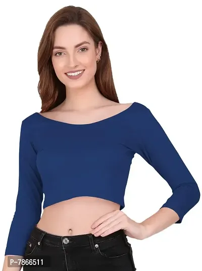 THE BLAZZE 1304 Sexy Women's Cotton Scoop Neck Full Sleeve Tank Crop Tops Bustier Bra Crop Top Bralette Readymade Saree Blouse for Women's (M, Royal Blue)