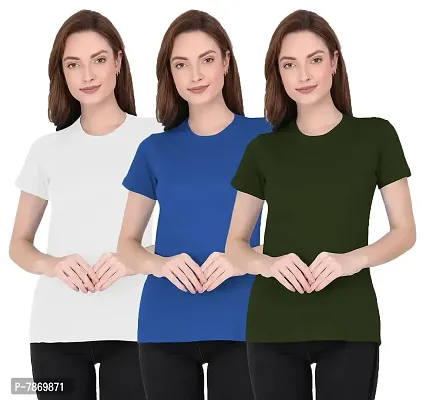 THE BLAZZE 1019 Women's Cotton Round Neck Half Sleeve T-Shirts for Women Combo (Pack of 2)