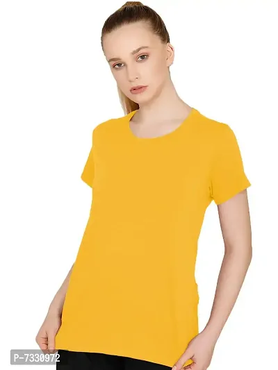 THE BLAZZE 1019 Women's Basic Sexy Solid Scoop Neck Slim Fit Full Sleeve Crop Top T-Shirt for Women (Small(30 -32 ), M - Yellow)-thumb3