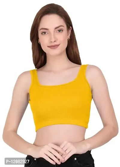 THE BLAZZE 1044 Women's Summer Basic Sexy Strappy Sleeveless Crop Tops (Large, Yellow)-thumb0