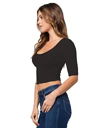 THE BLAZZE 1055 Women's Basic Sexy Solid Scoop Neck Slim Fit Short Sleeves Crop Tops (Large(34�-36 ), Charcoal Melange)-thumb2