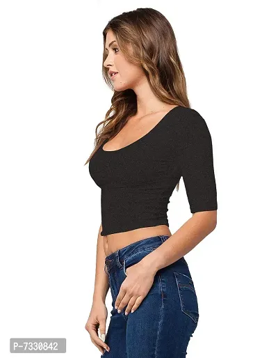 THE BLAZZE 1055 Women's Basic Sexy Solid Scoop Neck Slim Fit Short Sleeves Crop Tops (Large(34�-36 ), Charcoal Melange)-thumb3