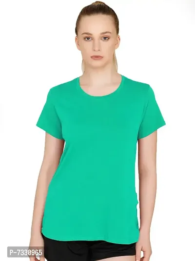 THE BLAZZE 1019 Women's Basic Sexy Solid Scoop Neck Slim Fit Full Sleeve Crop Top T-Shirt for Women (Large(34?-36 ), N - Reliance Green)