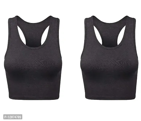 THE BLAZZE Women's Cotton Racerback Basic Crop Tank Tops (X-Large, Charcoal Melange Charcoal Melange)