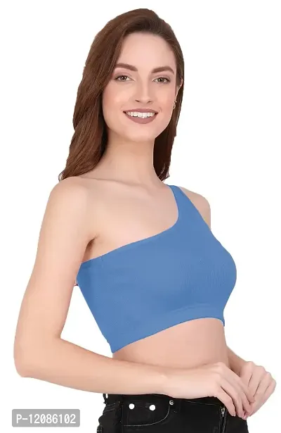 THE BLAZZE Womens Sleeveless Crop Tops Sexy Strappy Tees (Large, Sky Blue)-thumb1