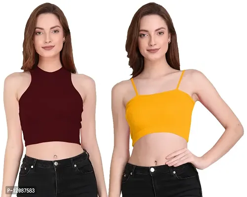 THE BLAZZE CT10 Women's Cotton Summer Basic Sexy Strappy Sleeveless Crop Top T-Shirts for Women
