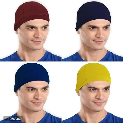 THE BLAZZE Cotton Helmet Cap (Free Size, Maroon+Navy+Royal Blue+Mustard Yellow)-thumb0