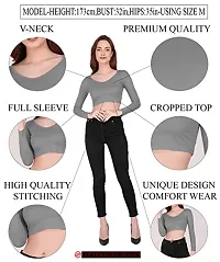 THE BLAZZE 1099 Women's Basic Sexy Solid V Neck Slim Fit Full Sleeve Crop Top T-Shirt for Women (XS, A - Black)-thumb3