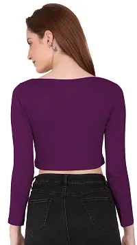 THE BLAZZE 1059 Women's Cotton Basic Sexy Solid Scoop Neck Slim Fit Full Sleeve Saree Readymade Saree Blouse Crop Top T-Shirt for Women (Large(34?-36), Violet)-thumb1