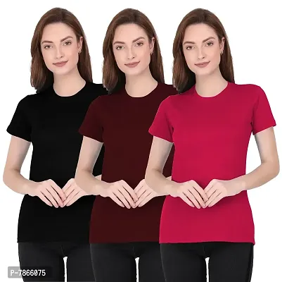 THE BLAZZE 1019 Women's Cotton Round Neck Half Sleeve T-Shirts for Women Combo (Pack of 2)