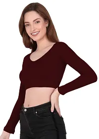 THE BLAZZE 1309 Sexy Women's Full Sleeve Tank Crop Tops Bustier Bra Vest Shorts Crop Top Bralette Blouse Top for Women (XL, Maroon)-thumb4