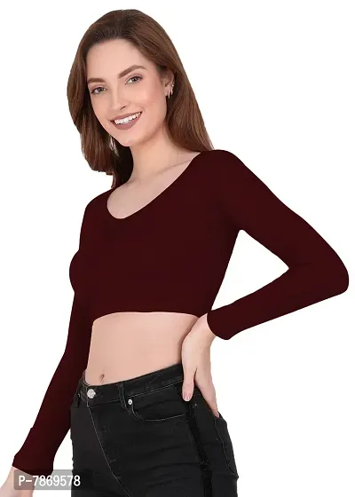 THE BLAZZE 1309 Sexy Women's Full Sleeve Tank Crop Tops Bustier Bra Vest Shorts Crop Top Bralette Blouse Top for Women (XL, Maroon)-thumb5