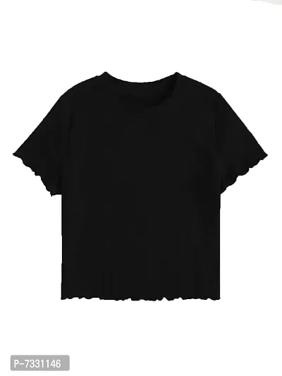 THE BLAZZE 1166 Women's Basic Sexy Crew Neck Half Sleeve Slim Fit Crop Top T-Shirt for Women (Small, Black)