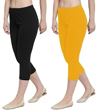 THE BLAZZE 1603 Women's Cotton Churidar Leggings Combo Pack of 2 (Large, Black,Yellow)-thumb2