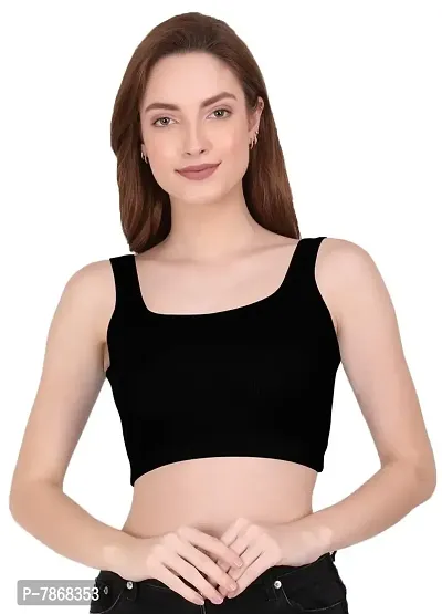 THE BLAZZE 1044 Women's Summer Basic Sexy Strappy Sleeveless Crop Top (XX-Large(38?-40), A - Black)-thumb0