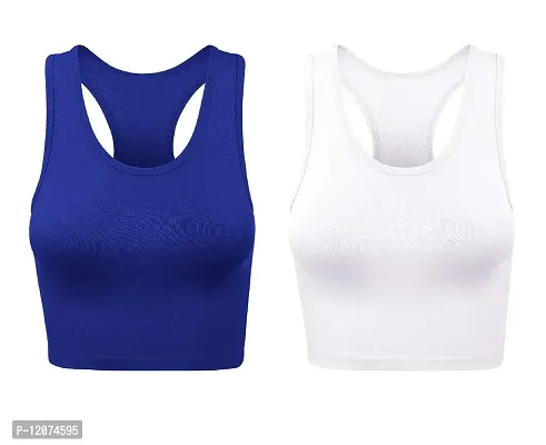 THE BLAZZE Women's Cotton Racerback Basic Crop Tank Tops (X-Large, Royal Blue White)