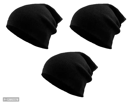 THE BLAZZE 2015 Winter Beanie Cap for Men and Women Pack Of 3 (Pack Of 3, Black)
