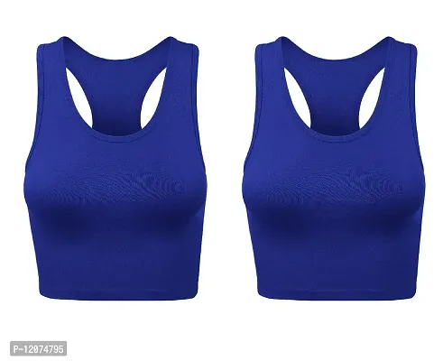 THE BLAZZE Women's Cotton Racerback Basic Crop Tank Tops (Medium, Royal Blue Royal Blue)-thumb0