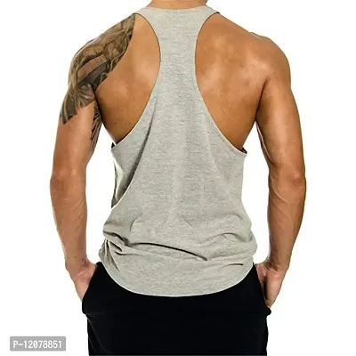 THE BLAZZE Men's Bodybuilding Gym Solid Color Tank Top Stringers (L, Grey Beast)-thumb2