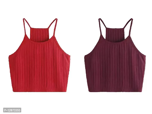 THE BLAZZE Women's Summer Basic Sexy Strappy Sleeveless Racerback Camisole Crop Top (X-Large, Red Maroon)