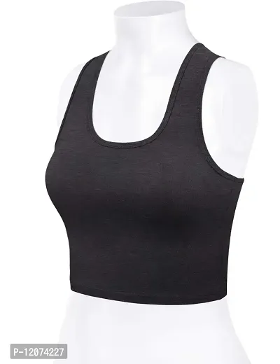 THE BLAZZE Women's Cotton Racerback Basic Crop Tank Tops (Large, Charcoal Melange)-thumb4