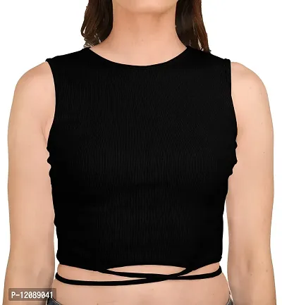 AD2CART A1622 Women's Basic Solid Stylish Criss Cross Ribbed Crop Top-thumb5