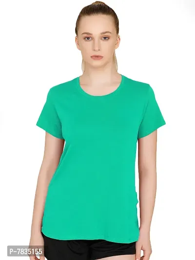 THE BLAZZE 1019 Women's Basic Sexy Solid Scoop Neck Slim Fit Full Sleeve Crop Top T-Shirt for Women (Medium(32-34), N - Reliance Green)-thumb1