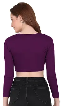 THE BLAZZE 1099 Women's Cotton Basic Sexy Solid V Neck Slim Fit Full Sleeve Saree Readymade Saree Blouse Crop Top T-Shirts for Women (M, Violet)-thumb1