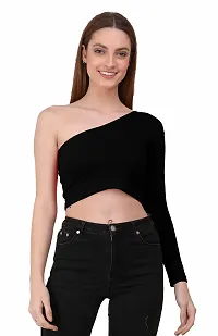 THE BLAZZE 1289 One Shoulder Tops for Women (X-Large, Black)-thumb3