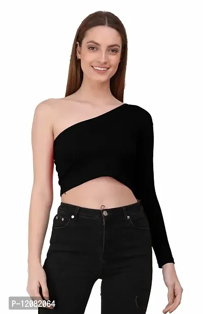 THE BLAZZE 1289 One Shoulder Tops for Women (X-Large, Black)-thumb4