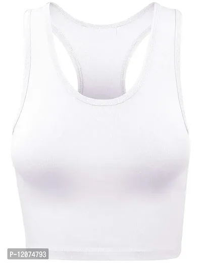 THE BLAZZE Women's Cotton Racerback Basic Crop Tank Tops (Large, Charcoal Melange White)-thumb3