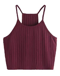 THE BLAZZE Women's Summer Basic Sexy Strappy Sleeveless Racerback Camisole Crop Top (X-Large, Black Maroon)-thumb2