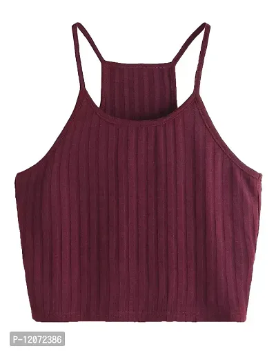 THE BLAZZE Women's Summer Basic Sexy Strappy Sleeveless Racerback Camisole Crop Top (X-Large, Black Maroon)-thumb3
