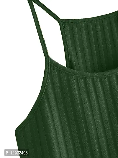 THE BLAZZE Women's Summer Basic Sexy Strappy Sleeveless Racerback Camisole Crop Top (Medium, Black Green)-thumb4