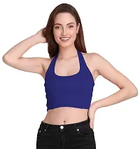 THE BLAZZE 1294 Women's Basic Sexy Solid Halter Neck Slim Fit Sleeveless Crop Top T-Shirt for Women (XX-Large, Royal Blue)-thumb3