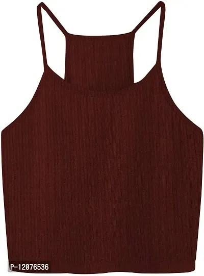 THE BLAZZE Women's Summer Basic Sexy Strappy Sleeveless Racerback Camisole Crop Top (XL, Brown)