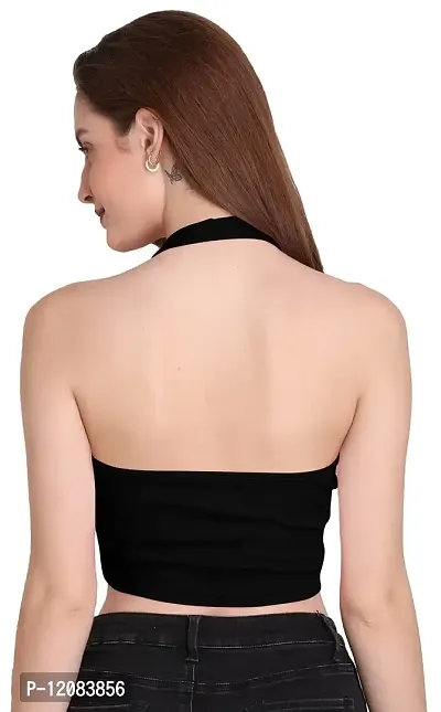 THE BLAZZE 1294 Women's Basic Sexy Solid Slim Fit Sleeveless Saree Readymade Saree Blouse Crop Top T-Shirt for Women (X-Large, Black)-thumb3