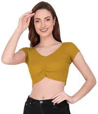 THE BLAZZE 1151 Women's Basic Sexy V Neck Slim Fit Crop Top T-Shirt for Women (X-Small, Mustard Yellow)-thumb3