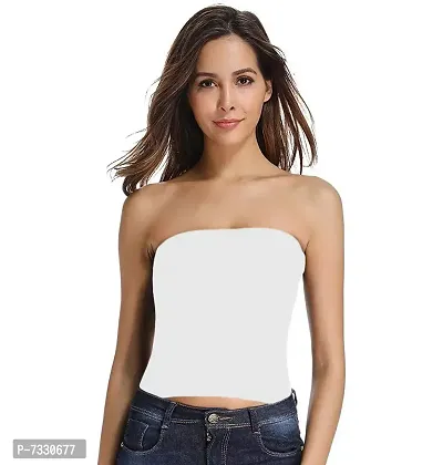 THE BLAZZE 1037 Women's Basic Sexy Solid Strappy Sleeveless Medium Bandeau Bra Basic Layering Bralette Seamless Non-Padded Camisole Crop Top Tube Top (Medium, B - White)