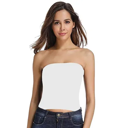 THE BLAZZE 1037 Women's Basic Sexy Solid Strappy Sleeveless Medium Bandeau Bra Basic Layering Bralette Seamless Non-Padded Camisole Crop Top Tube Top (Medium, B - White)