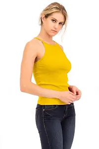 THE BLAZZE Women's Sleeveless Crop Tops Sexy Strappy Tees (XL, Yellow)-thumb2