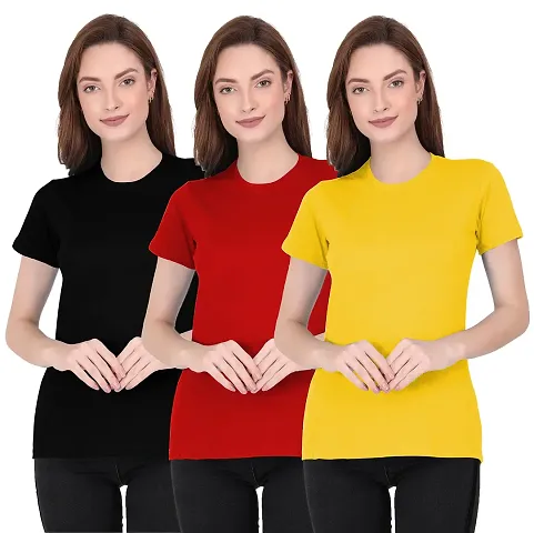 THE BLAZZE 1019 Women's Round Neck Half Sleeve T-Shirts for Women Combo (Pack of 2)