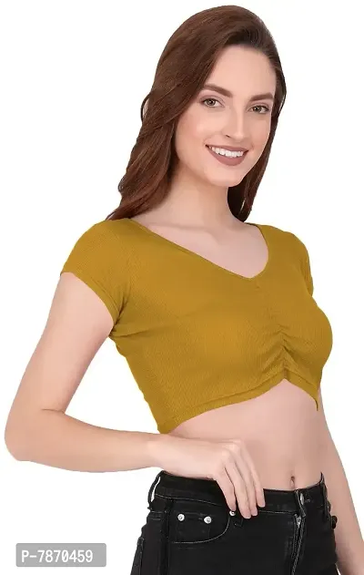 THE BLAZZE 1151 Women's Basic Sexy V Neck Slim Fit Crop Top T-Shirt for Women (X-Small, Mustard Yellow)-thumb0